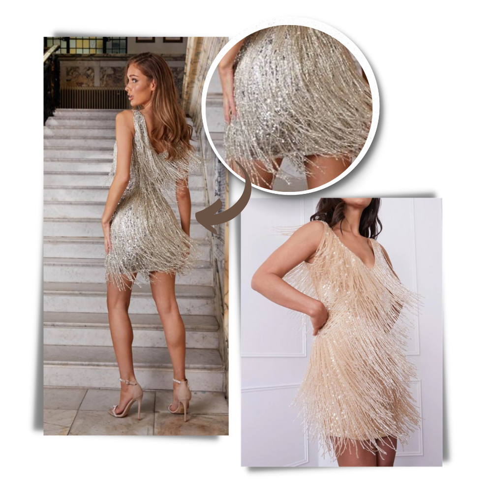 Sequin V-Neck Slip Dress - Ozerty