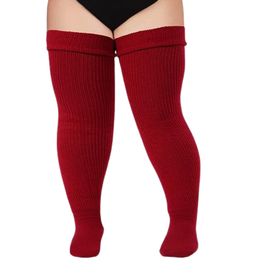 Toe Reinforced Women's Thigh High Socks -Dark Red - Ozerty